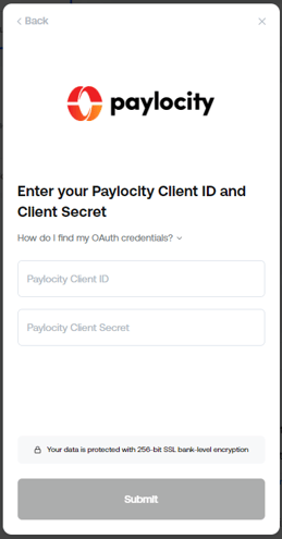 Paylocity Client Credentials SS