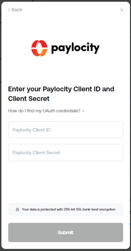 Paylocity Client Credentials SS