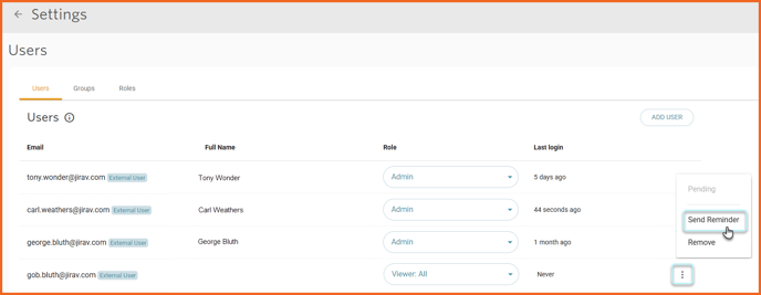 Settings - Users - Send Reminder