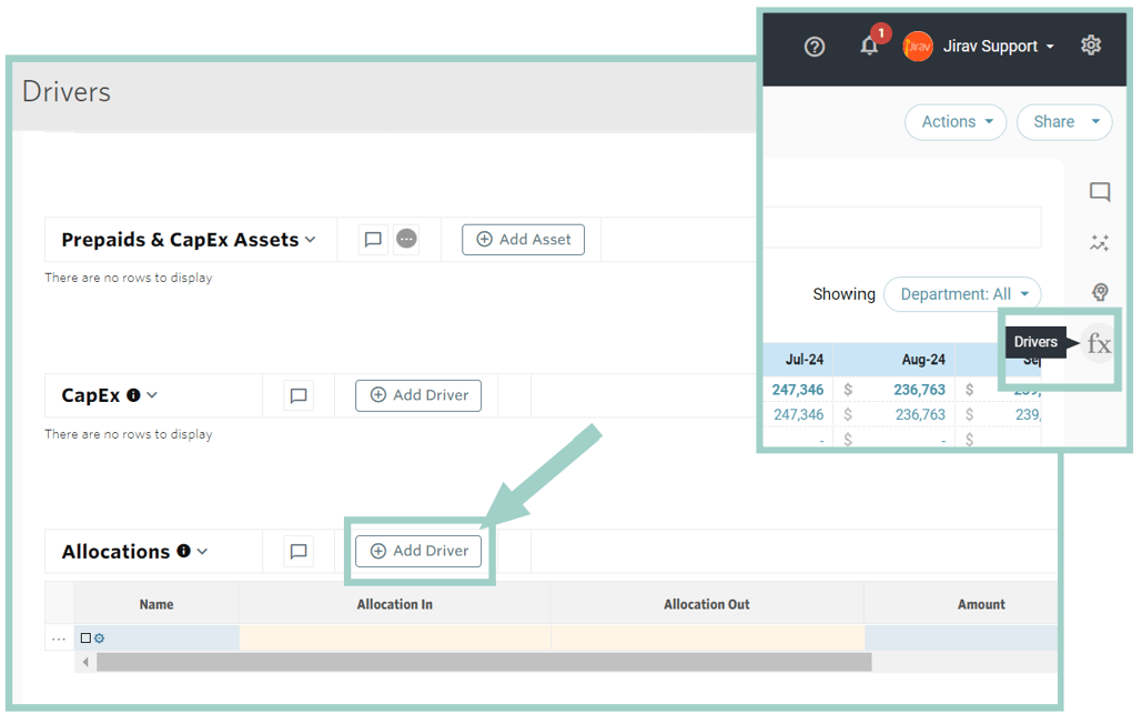 Allocate Expenses between different Department within OpEx